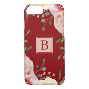 Blume für Wasserfarben Burgund Einfache Monogramme Case-Mate iPhone Hülle