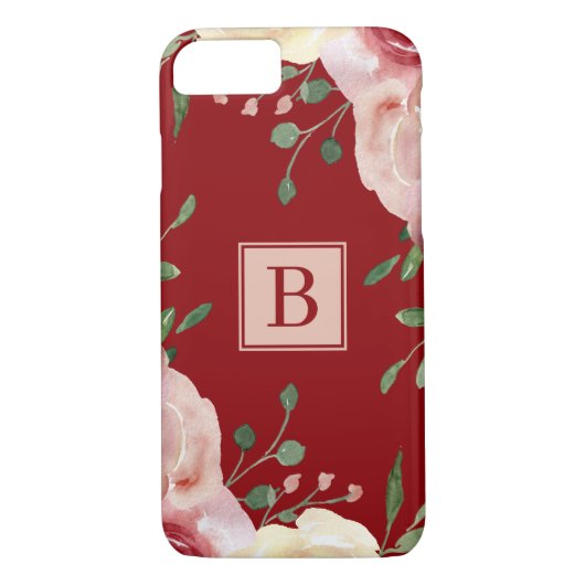 Blume für Wasserfarben Burgund Einfache Monogramme Case-Mate iPhone Hülle (Rückseite)