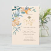 Blume für Wasserfarben Cream Graduation Party Einladung (Stehend Vorderseite)