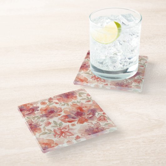 Blume für Wasserfarben Glasuntersetzer (Schrägansicht)