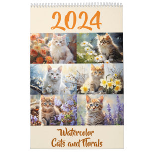 Blume für Wasserfarben Katzen Kalender 2024