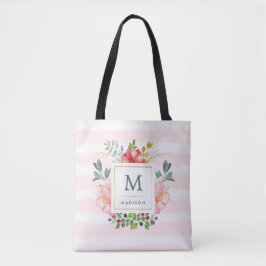 Blume für Wasserfarben mit Monogramm und Streifen Tasche