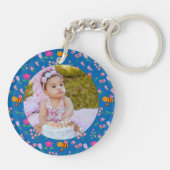 Blume für Wasserfarben Monogramm Name blau Schlüsselanhänger (Rückseite)