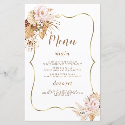 Blume für Wasserfarben Pampas Grass Wedding Menu (Vorderseite)