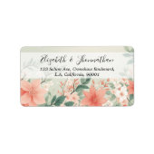 Blume für Wasserfarben Peach Fuzz Greenery Script Adressaufkleber (Vorne)
