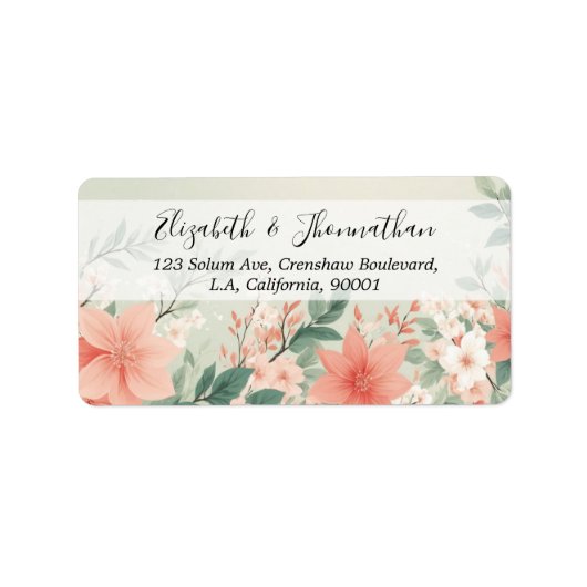 Blume für Wasserfarben Peach Fuzz Greenery Script Adressaufkleber (Vorne)