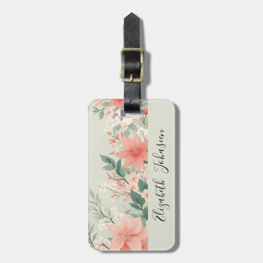 Blume für Wasserfarben Peach Fuzz Greenery Script Gepäckanhänger (Vorderseite vertikal)