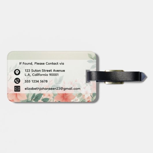 Blume für Wasserfarben Peach Fuzz Greenery Script Gepäckanhänger (Rückseite horizontal)