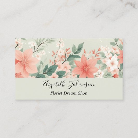 Blume für Wasserfarben Peach Fuzz Greenery Script Visitenkarte (Vorderseite)