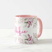 Blume für Wasserfarben Rosa Erdnüsse Monogramm Tasse (VorderseiteRechts)