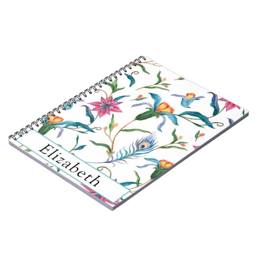 Blume für Wasserfarben und Pfauenfedern Monogramm Notizblock (Linke Seite)