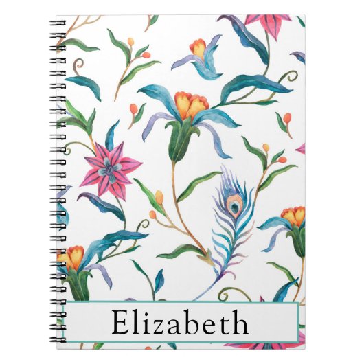 Blume für Wasserfarben und Pfauenfedern Monogramm Notizblock (Vorderseite)