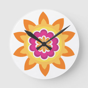 Blume Fusion_Geometric Sunburst_Poppy Fuchsia Sun Runde Wanduhr