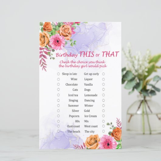 Blume Geburtstag dieses oder jenes Spiel (Stehend Vorderseite)