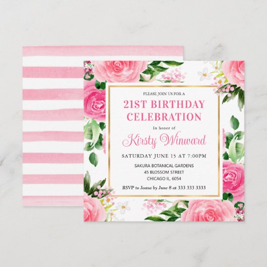 Blume Geburtstag Einladung (Vorne/Hinten)