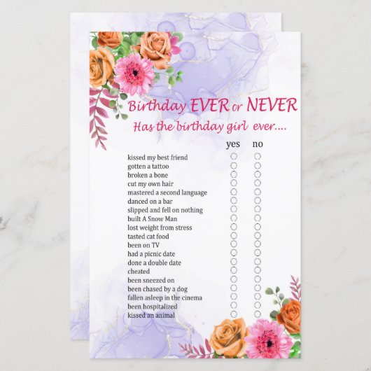 Blume Geburtstag Ewiges oder Niemals Game (Vorne/Hinten)