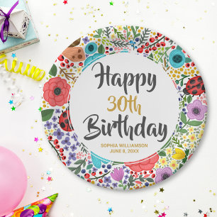 Blume Geburtstagspartei jedes Alters Gold Custom Pappteller