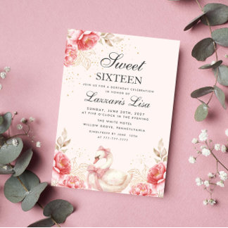 Blume Geburtstagsparty Gold 16 . Geburtstag Einladung