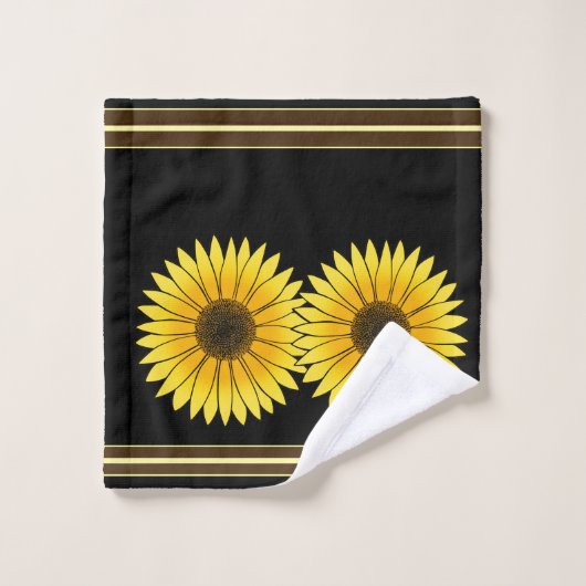 Blume Gelb Doppelblütenschwarz Hintergrund Badhandtuch Set (Waschlappen)