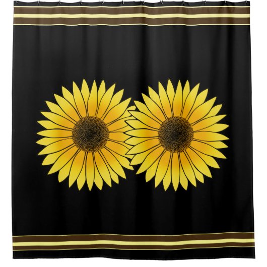 Blume Gelb Doppelblütenschwarz Hintergrund Duschvorhang (Vorderseite)