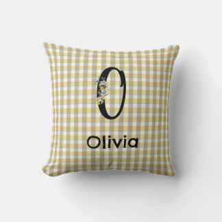 Blume gelb grau Gingham-Muster Monogramm Kissen