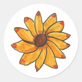 Blume Gelb-Orange-Handzeichnung Runder Aufkleber