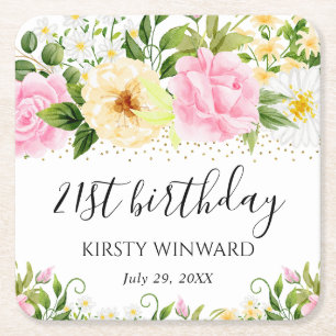 Blume Gelb und Rosa Geburt Rechteckiger Pappuntersetzer