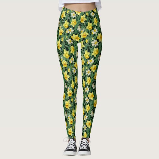 Blume Gelb und Weiß Leggings (Vorderseite)