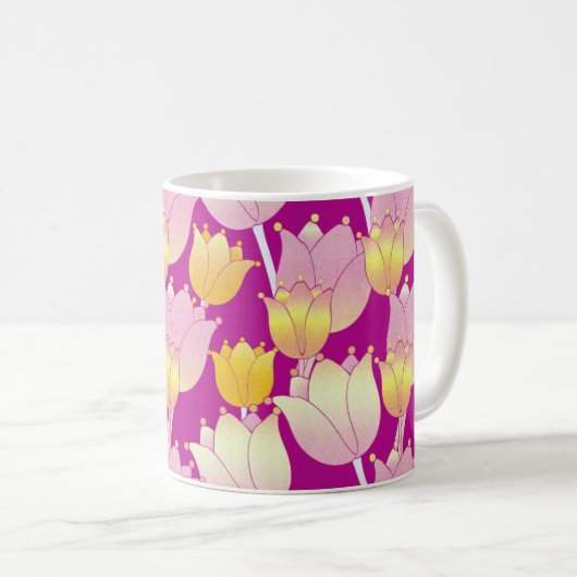 Blume Gelb, Weiß und Rosa Harmonie Kaffeetasse (VorderseiteRechts)