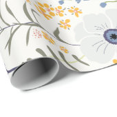 Blume Gelbblaues botanisches Muster Geschenkpapier (Rolleneckpunkt)