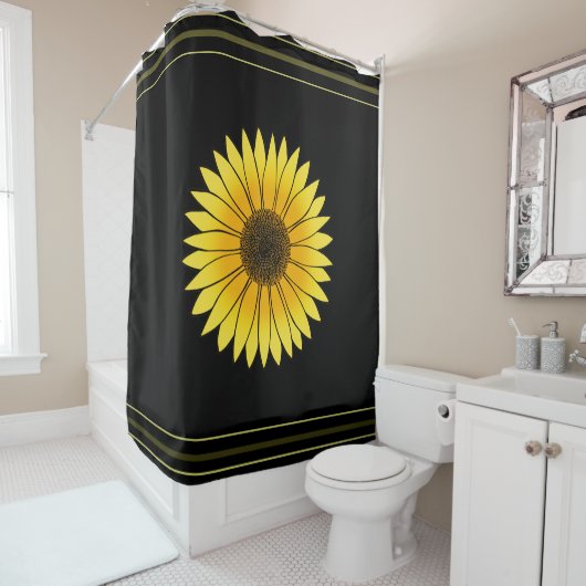 Blume Gelbe Sonnenblume auf schwarzem Hintergrund Duschvorhang (Beispiel)