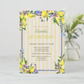 Blume Gelbe Streifen Geburtstag Einladung (Stehend Vorderseite)