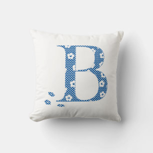 Blume Gemusterter Buchstabe B (blau & dots) Kissen
