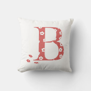 Blume Gemusterter Buchstabe B (rot & Punkte) Kissen
