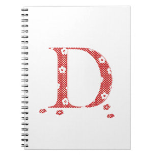 Blume Gemusterter Buchstabe D (rot & Punkte) Notizblock