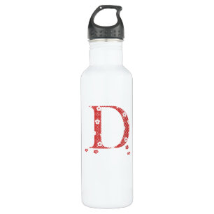 Blume Gemusterter Buchstabe D (rot & Punkte) Trinkflasche