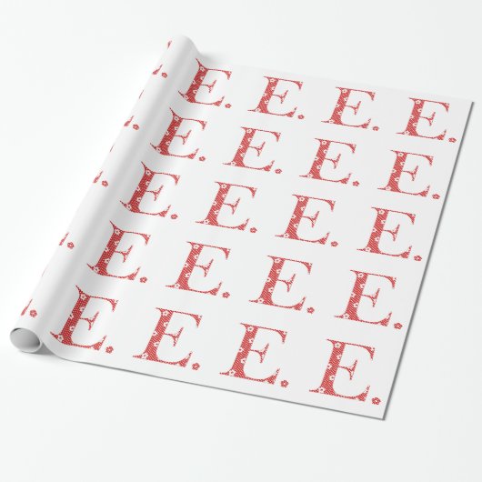 Blume Gemusterter Buchstabe E rot & Punkte) Geschenkpapier (Ungerollt)