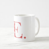Blume Gemusterter Buchstabe E rot & Punkte) Kaffeetasse (VorderseiteRechts)