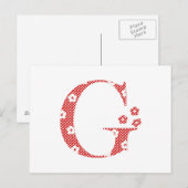 Blume Gemusterter Buchstabe G (rot) Postkarte (Vorne/Hinten)
