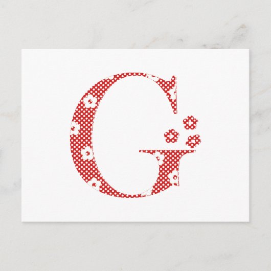 Blume Gemusterter Buchstabe G (rot) Postkarte (Vorderseite)