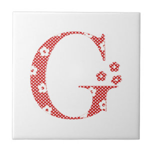 Blume Gemusterter Buchstabe G (rot & Punkte) Fliese