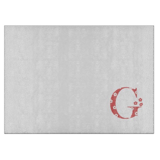 Blume Gemusterter Buchstabe G (rot) Schneidebrett (Vorderseite)