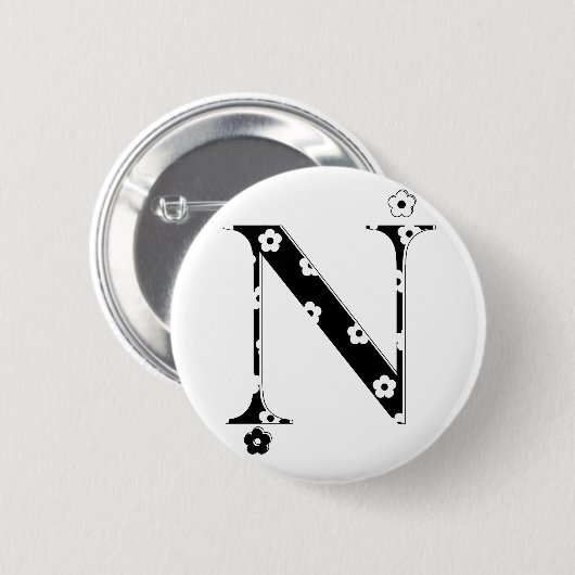 Blume Gemusterter Buchstabe N Button (Vorne & Hinten)