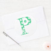Blume Gemusterter Buchstabe P (grün & Punkte) Runder Aufkleber (Umschlag)