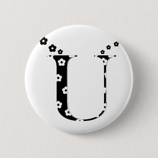 Blume Gemusterter Buchstabe U Button (Vorderseite)
