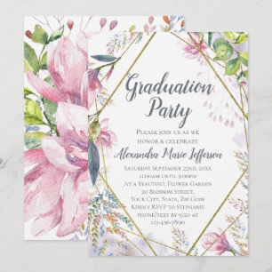 Blume Geometric Gold Girls Abschluss Einladung