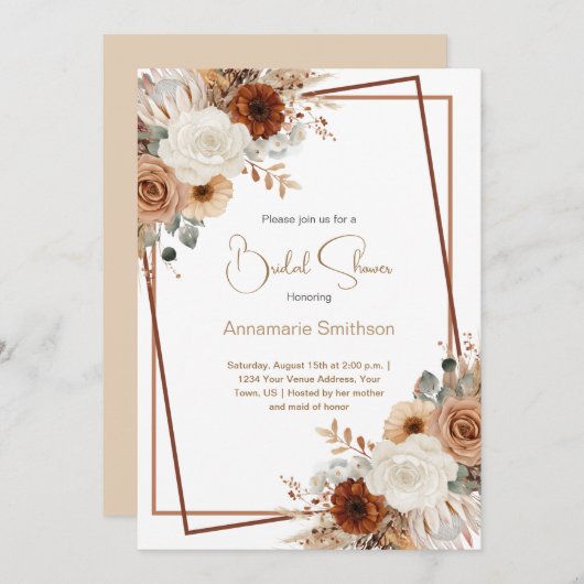 Blume Geometrisches Brautparty | Einladung (Vorne/Hinten)