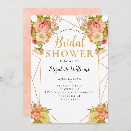 Blume Geometrisches Brautparty Einladung (Vorne/Hinten)