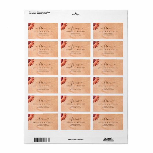 Blume Gerbera auf der Abstrakten Pfirsichhochzeit Adressaufkleber (Vorne)