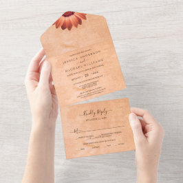 Blume Gerbera auf der Abstrakten Pfirsichhochzeit All In One Einladung